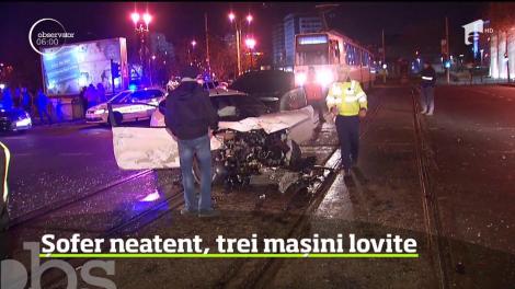 Accident cu mai multe maşini chiar în centrul Capitalei