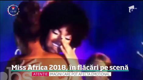 Momente șocante la finalul concursului de frumuseţe Miss Africa 2018. Părul câștigătoarei a luat foc!