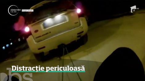 Distracţie periculoasă pe sanie. Din fericire nimeni nu a fost rănit
