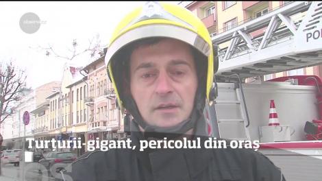 Țurţurii formaţi la streaşina imobilelor, un pericol pentru cetăţeni! Orașul în care pompierii au intervenit de urgență