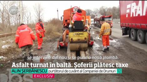 Asfalt turnat în baltă! CNAIR adună banii din roviniete, în timp ce şoferii dau în gropi