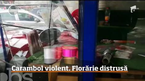 Accident în lanţ în sectorul 2 al Capitalei. Patru maşini au fost implicate, iar o florărie a fost distrusă