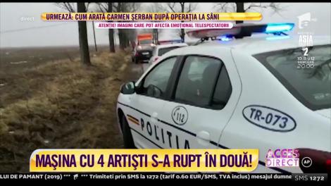 Imagini șocante! Mașina în care au murit patru artiști s-a rupt în două!