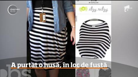 O femeie din Marea Britanie a purtat o husă pentru scaunele de maşină, în loc de fustă!