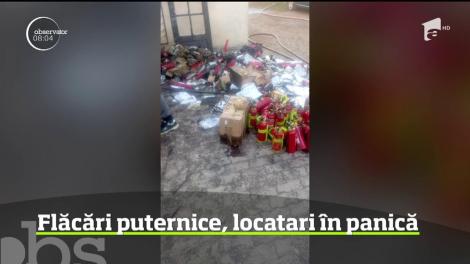 Incendiu în Arad, locatari în panică. Flăcările imense au cuprins o magazie aflată la parterul unui bloc
