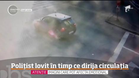 Un poliţist din Oradea care dirija circulaţia a fost lovit în plin de o maşina