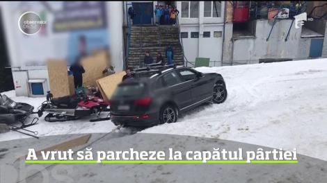 Un şofer a rămas împotmolit după ce a vrut să parcheze la capătul pârtiei din Sinaia