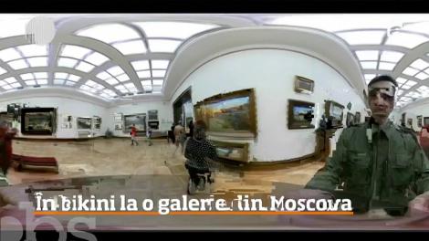 Bărbat în bikini, filmat într-un muzeu din Moscova. Imaginile au devenit virale!