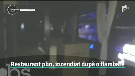 Restaurant din Râmnicu Vâlcea plin cu clienți, încendiat după ce un bucătar a încercat să flambeze un preparat