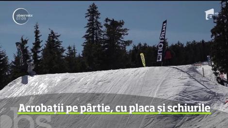 Acrobații pe pârtiile din Harghita, cu placa și schiurile