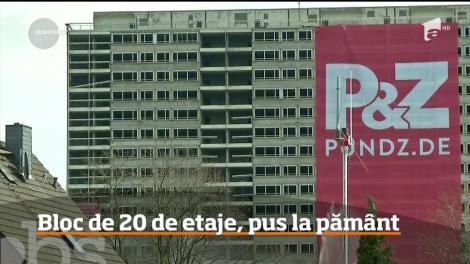 Un bloc de 20 de etaje din vestul Germaniei transformat într-un morman de moloz în doar câteva secunde