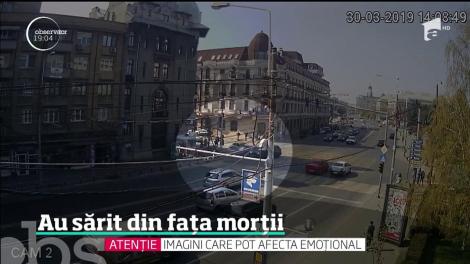 Mai mulţi pietoni au fost la un pas să fie striviţi de o maşină pe un trotuar din centrul Ploieştiului