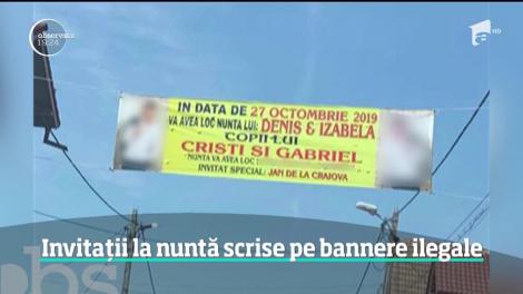 Invitații la nuntă scrise pe bannere ilegale