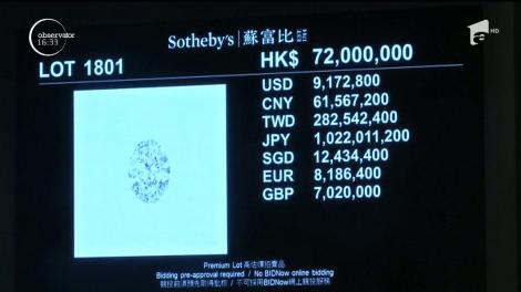 Un diamant oval de 88 de carate a fost vândut cu aproape 14 milioane de dolari