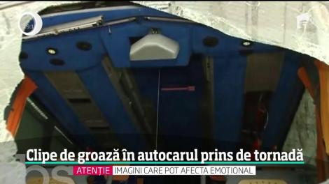 Clipe de groază în autocarul prins de tornadă