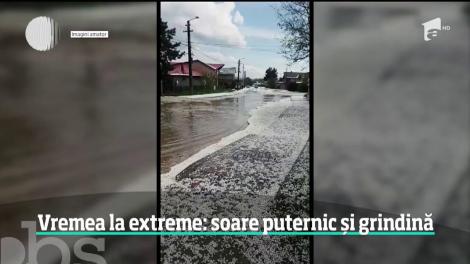 Vremea în România e din nou la extreme. A plouat cu gheaţă, iar străzile unui oraş din Moldova s-au albit