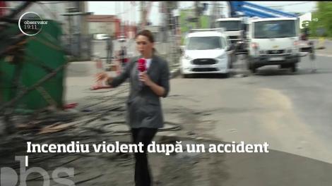 Alertă lângă Bucureşti!  Un şofer a intrat cu viteză într-o ţeavă de gaz de pe marginea drumului, într-una dintre cele mai aglomerate zone comerciale