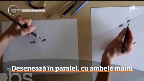 O tanara din Germania, ambidextra, a demonstrat ca poți desena foarte bine, cu oricare dintre mâini, ba mai mult, o poti face simultan