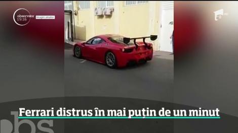În Capitală, șoferul unui Ferrari de curse a reuşit să îşi distrugă maşina de lux, într-un accident stupid