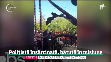 Imagini șocate cu o poliţistă însărcinată în şase luni, lovită la o intervenţie, chiar în burtă