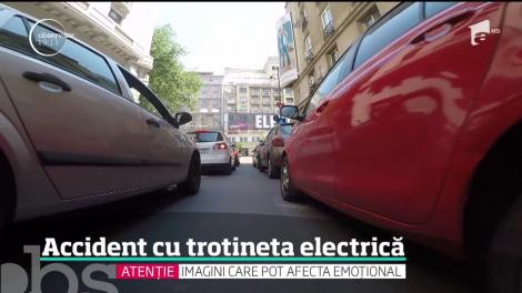 Imagini șocante în Capitală. O tânără pe trotinetă a fost lovită în plin de o şoferiţă