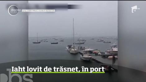 Imagini teribile au fost filmate într-un port din Boston, unde un iaht a fost lovit în plin de trăsnet, în timpul unei furtuni puternice