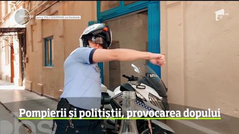 Precizie și forță! Pompierii şi poliţiştii răspund provocării dopului de sticlă! Imaginile fac senzație pe Internet