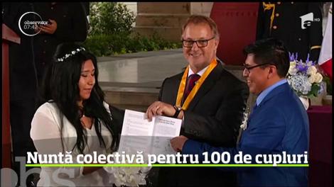 Nuntă colectivă pentru 1000 de cupluri în Lima, capitala statului Peru. Cea mai vârstnică mireasă a avut 73 de ani