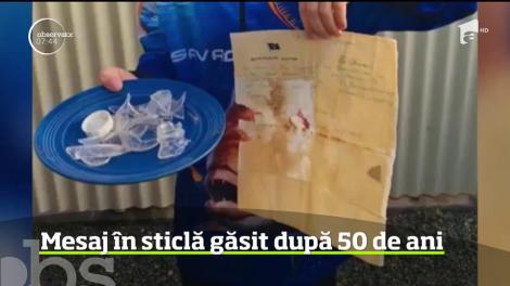 Un mesaj care a fost lansat într-o sticlă pe apă, a fost găsit după 50 de ani de un copil de 13 ani