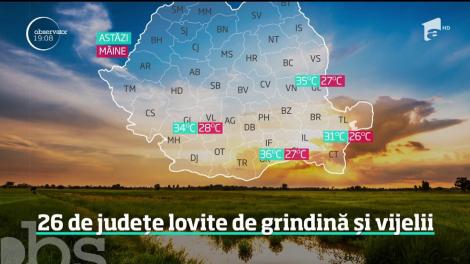 Vremea capricioasă continuă într-una dintre cele mai atipice veri din istorie. 26 de județe sunt lovite de grindină și vijelii