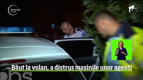 Ca pe popice! Un şofer din Piteşti a făcut praf mașinile polițiștilor: " - Ai băut alcool?" "- Da, șefu'!"