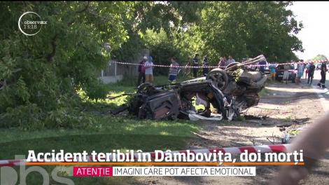 Imagini şocante pe o şosea din Dâmboviţa. Doi oameni au murit pe loc, după ce maşina lor a fost lovită de un alt autoturism