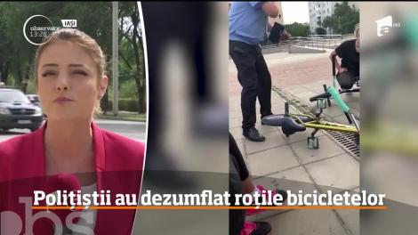 Doi poliţişti locali din Iaşi au dezumflat roţile bicicletelor unor tineri care făceau acrobaţii