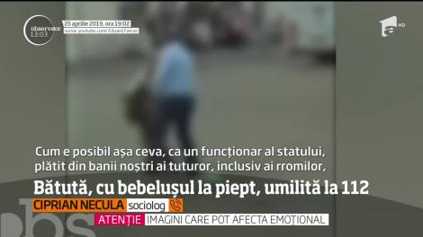 Femeie bătută cu bebelușul în brațe și umilită de un operator de la 112