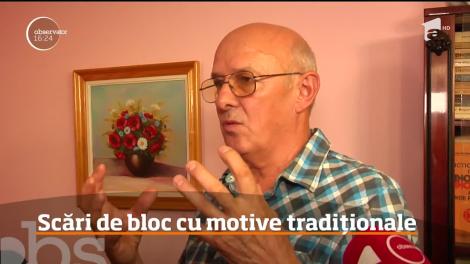 Scările unui bloc din Târgu-Mureş, pictate cu motive populare