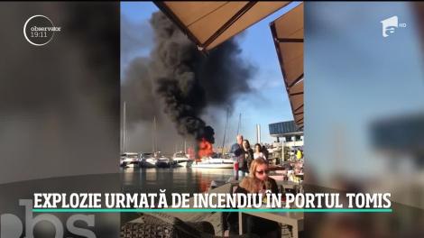 Explozie urmată de un incendiu puternic la o barcă de agrement din Portul Tomis