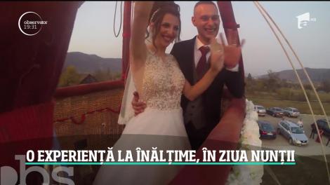 Un cuplu a avut parte de o nuntă la înălţime. Petrecerea s-a mutat deasupra oraşului Deva şi a fost o surpriză cu emoţii fără egal