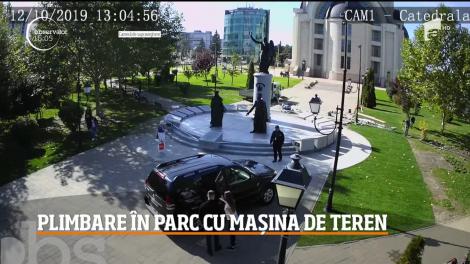 Un bărbat a fost amendat după ce a ieşit la plimbare într-un parc din Bacău cu maşina de teren!