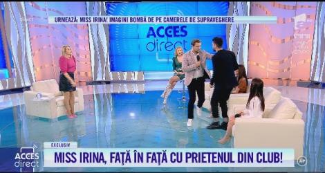 Miss Irina și tânărul cu care a petrecut în club, la un pas de bătaie în platoul ”Acces Direct”! Mirela Vaida a intervenit imediat: ”O să te dau afară!”