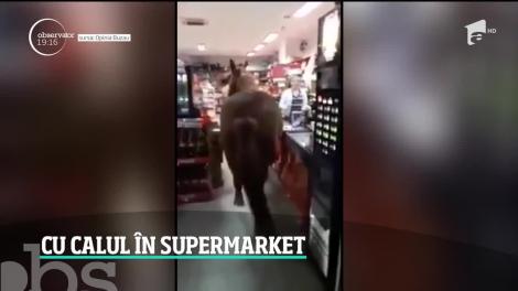 Imagine pur românească într-un supermarket din Buzău! Un cal se plimbă printre rafturi