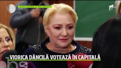Viorica Dăncilă votează în Colegiul Naţional Sf. Sava