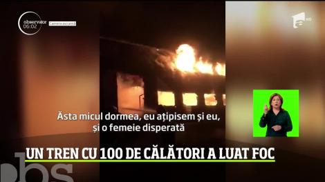 Un tren cu 100 de călători a luat foc în județul Teleorman