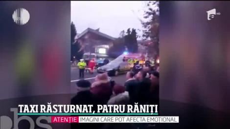 Un taxi s-a răsturnat în centrul oraşului Baia Mare. Cei trei călători şi şoferul au ajuns la spital