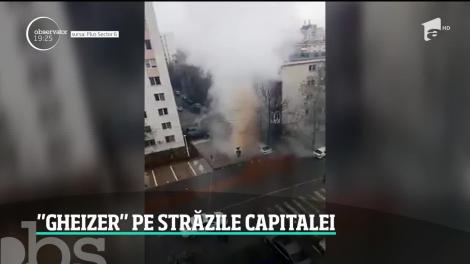 "Gheizerul" din cartierul bucureştean Militari!  O coloană de apă fierbinte şi aburi a ţâşnit până la 10 metri înălţime