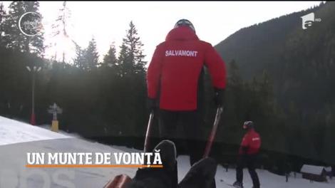 Un munte de voinţă! Un tânăr fara un picior este instructor de schi şi voluntar la Servicul Judeţean Salvamont din Hunedoara