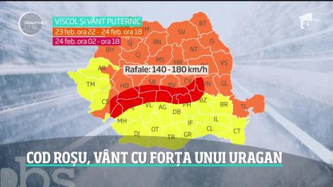 Iarna de cod roşu revine în România! Rafale de 180 de kilometri pe oră vor spulbera 14 judeţe