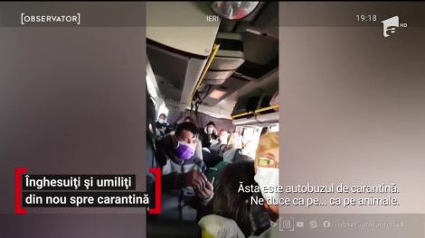 Zeci de oamenii au fost înghesuiţi într-un autobuz care urma să îi ducă în carantină în judeţele de reşedinţă