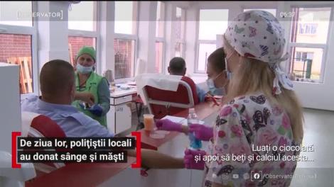 De ziua lor, polițiștii locali din Târgu Jiu au donat sânge și măști de protecție