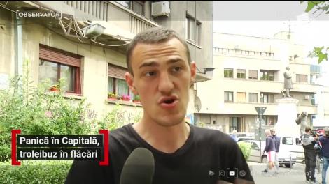 Panică în Capitală, troleibuz în flăcări