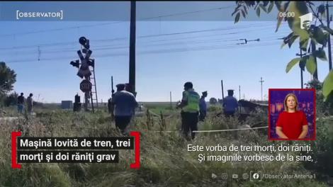 Mașină lovită de tren, trei morți și doi răniți grav